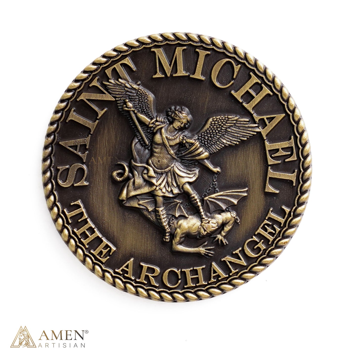 【DEAL TODAY】St. Michael the Archangel Challenge Coin with Prayer Text | Amen Artisan