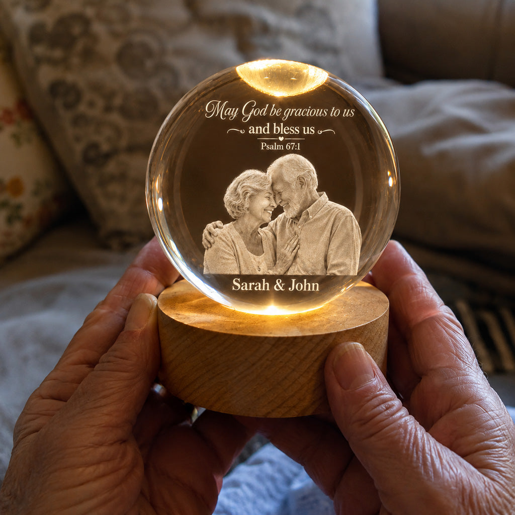 Personalized Photo Crystal Night Light with Custom Quote and Names