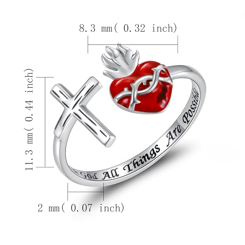 Anillo abierto con cruz del Sagrado Corazón Artesanal Amén