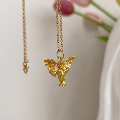 Cupid, the Mysterious Little Angel Gold-Plated Love Charm Necklace, Serendipity Token Amen Artisan