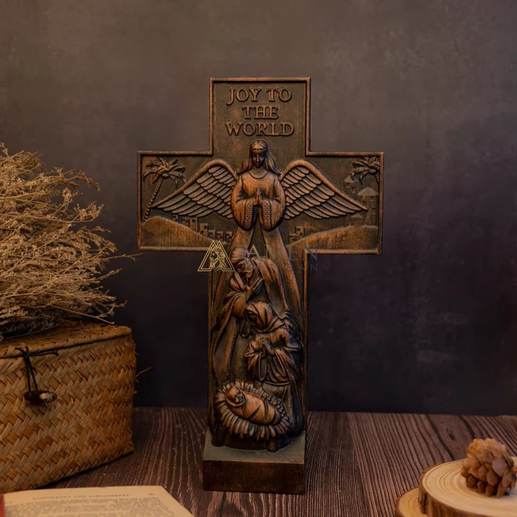 The Birth of Jesus and The Cross Wood Carving