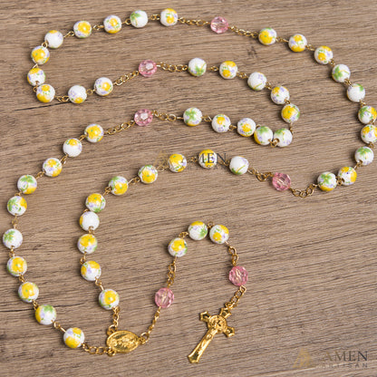Yellow Floral Ceramic Rosary Amen Artisan