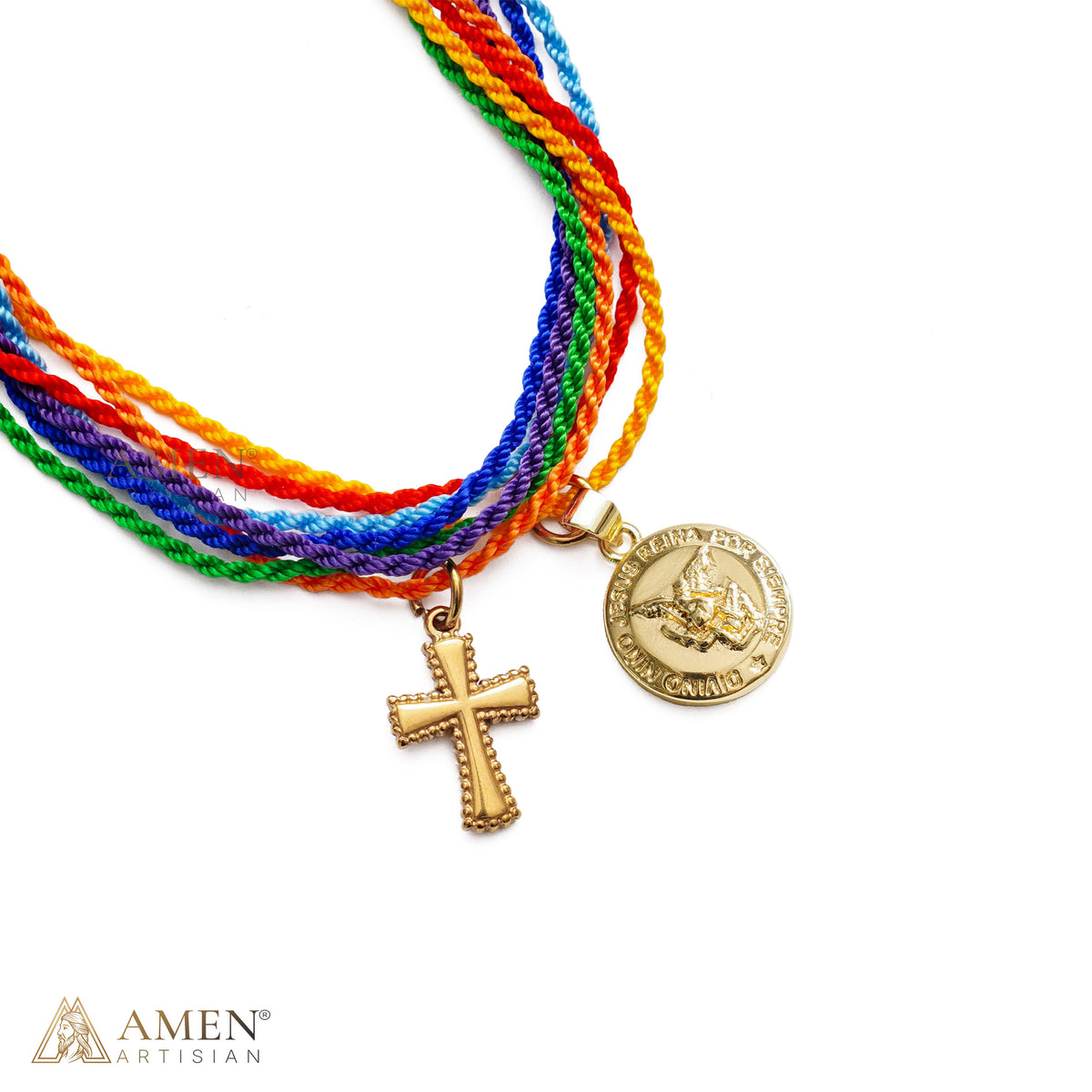 St. Benedict Medal Adjustable Cord Bracelet with Cross Charm