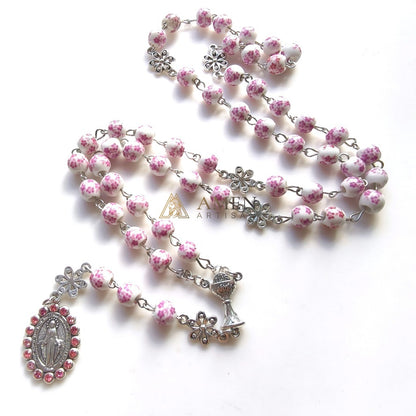 Floral Ceramic Our Lady Rosary  Amen Artisan