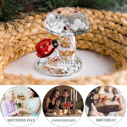 Crystal Mushroom & Ladybug Figurine Amen Artisan