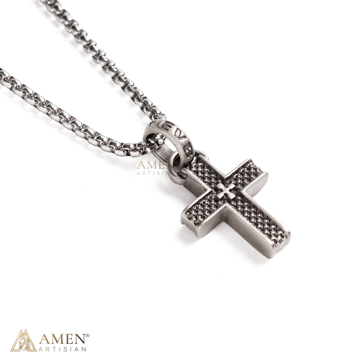 Double Layer Textured Cross Pendant Necklace Amen Artisan
