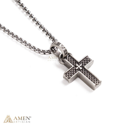 Double Layer Textured Cross Pendant Necklace Amen Artisan