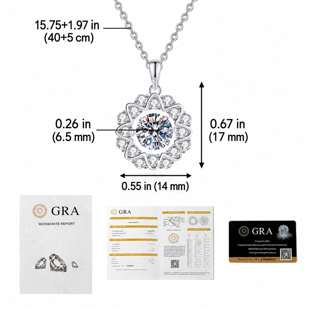 Necklace, Pendant Necklace, 925 Sterling Silver, Moissanite, None Identifiable, Moissanite Floral Halo Pendant Necklace