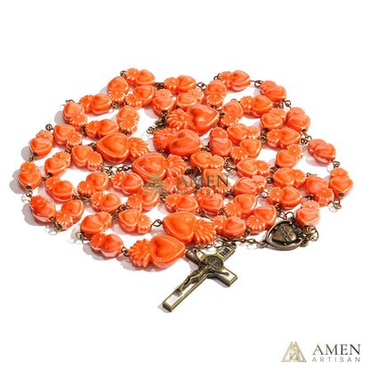 Ceramic Sacred Heart Beads Rosary - Vintage Bronze Style Rosary - Amen Artisan
