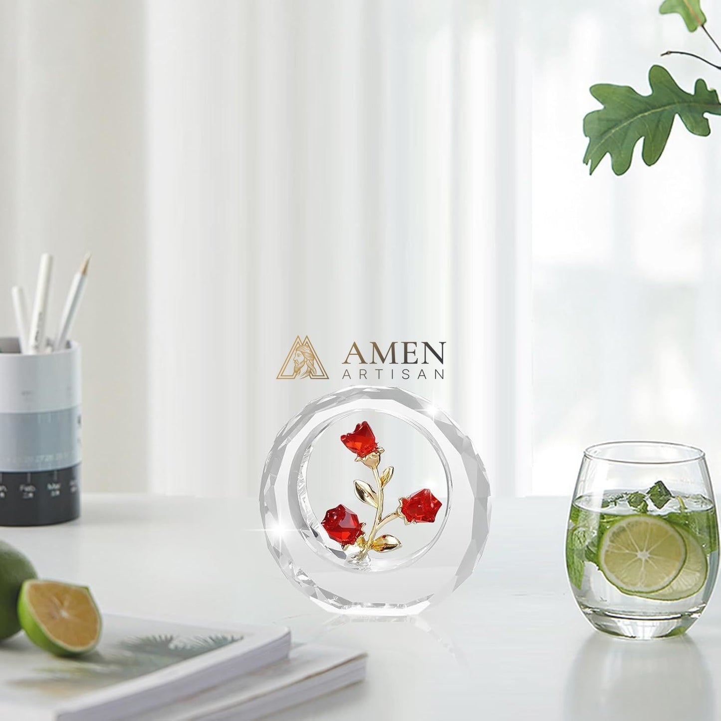 Crystal Rose Figurine Amen Artisan