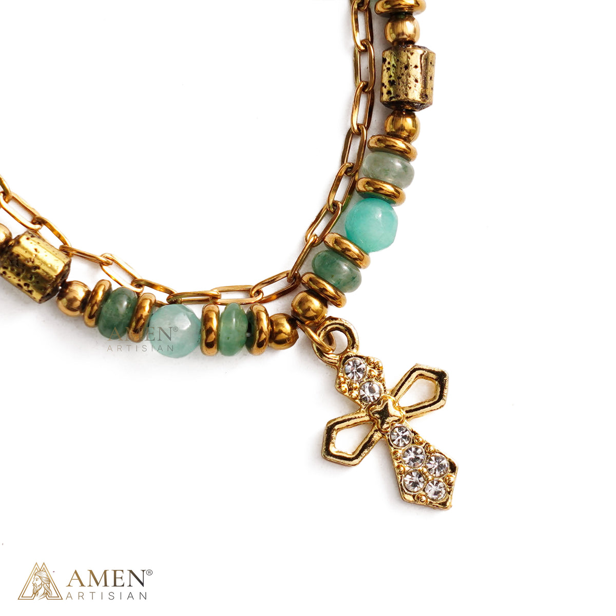 Layered Beaded Bracelet with Sparkling Cross Charm