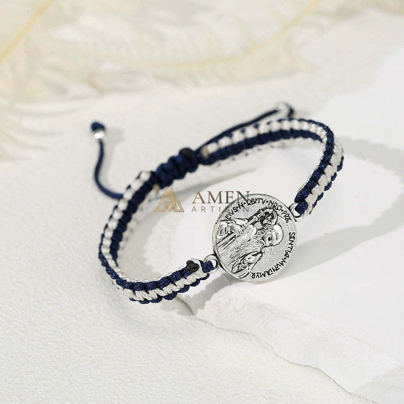 Pulsera trenzada con colgante artesanal con retrato de Jesús de Amén