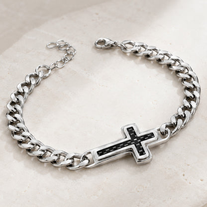 Clean-Lined Cross Bracelet with Curb Chain — Faith and Strength