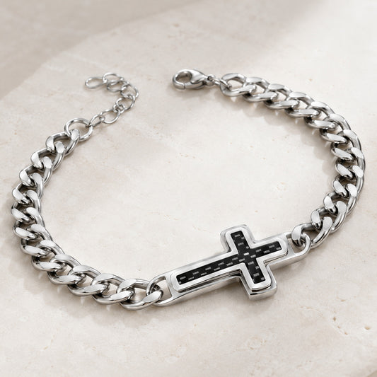 【DEAL TODAY】Clean-Lined Cross Bracelet with Curb Chain — Faith and Strength