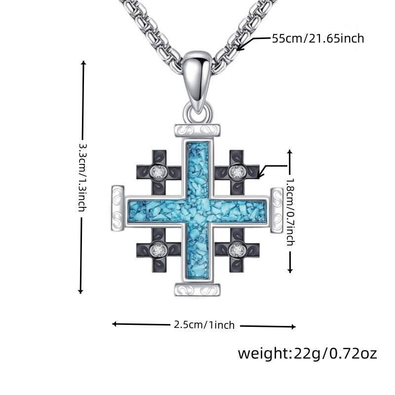 Natural Turquoise Diamond Jerusalem Cross Necklace Amen Artisan