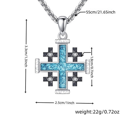 Natural Turquoise Diamond Jerusalem Cross Necklace Amen Artisan