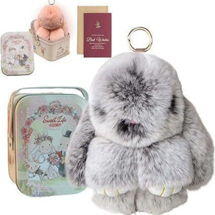 Plush Bunny Keychain Bag Charm – Soft Furry Rabbit Pendant