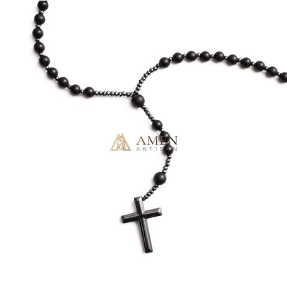 Black Onyx Cross Rosary Amen Artisan