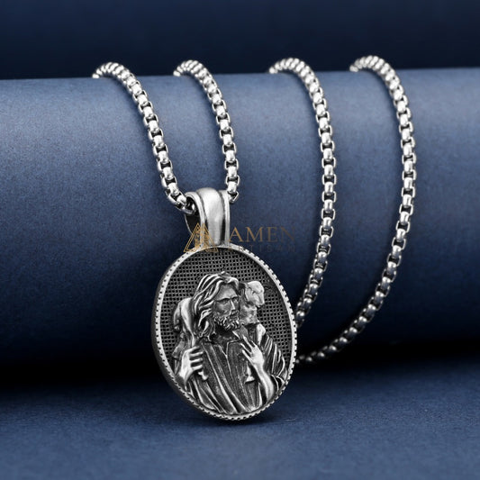 Jesus & Lamb Oval Pendant Necklace Amen Artisan