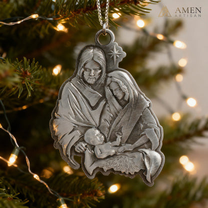Premium Titanium Steel Nativity Ornament with Chain & Gift Box – 7 cm / 2.75"