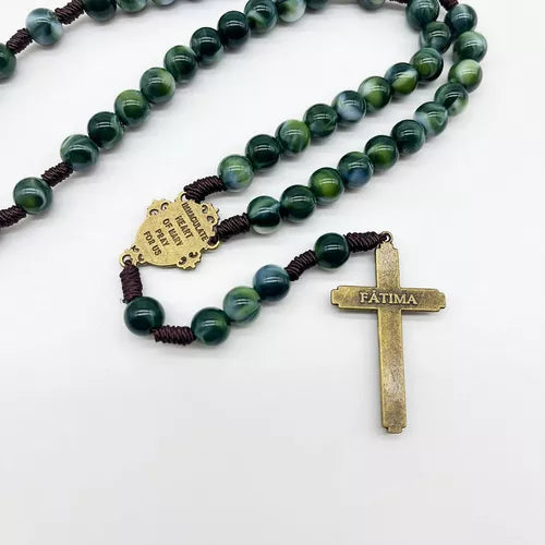 Collar de oración artesanal vintage con cruz azul antigua tejida Amen