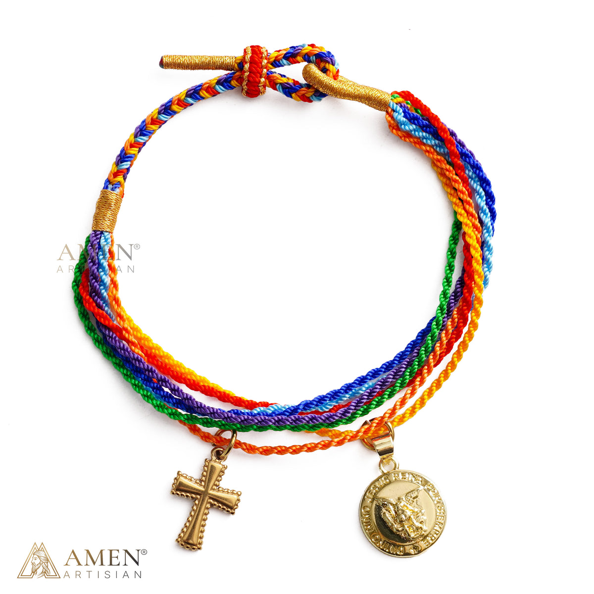 St. Benedict Medal Adjustable Cord Bracelet with Cross Charm
