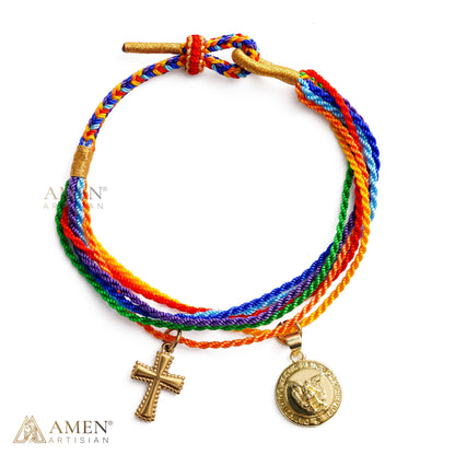 St. Benedict Medal Adjustable Cord Bracelet with Cross Charm