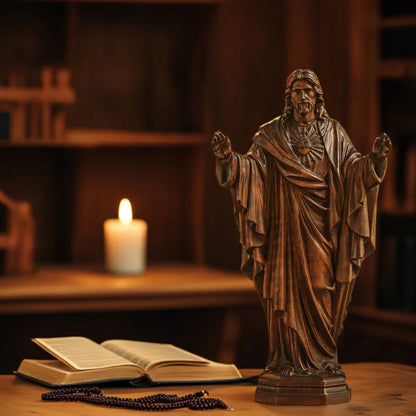 Sacred Heart of Jesus Wood Carved Figure Amen Artisan