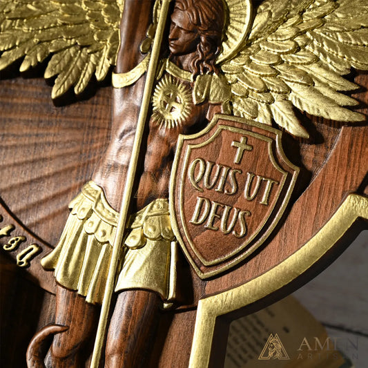St Michael Wood Carving Amen Artisan