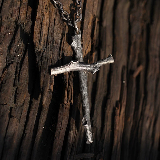Wood Branch Cross Realistic Necklace
