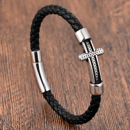 Black Leather Cross Bracelet with Magnetic Clasp — Daily Faith Reminder