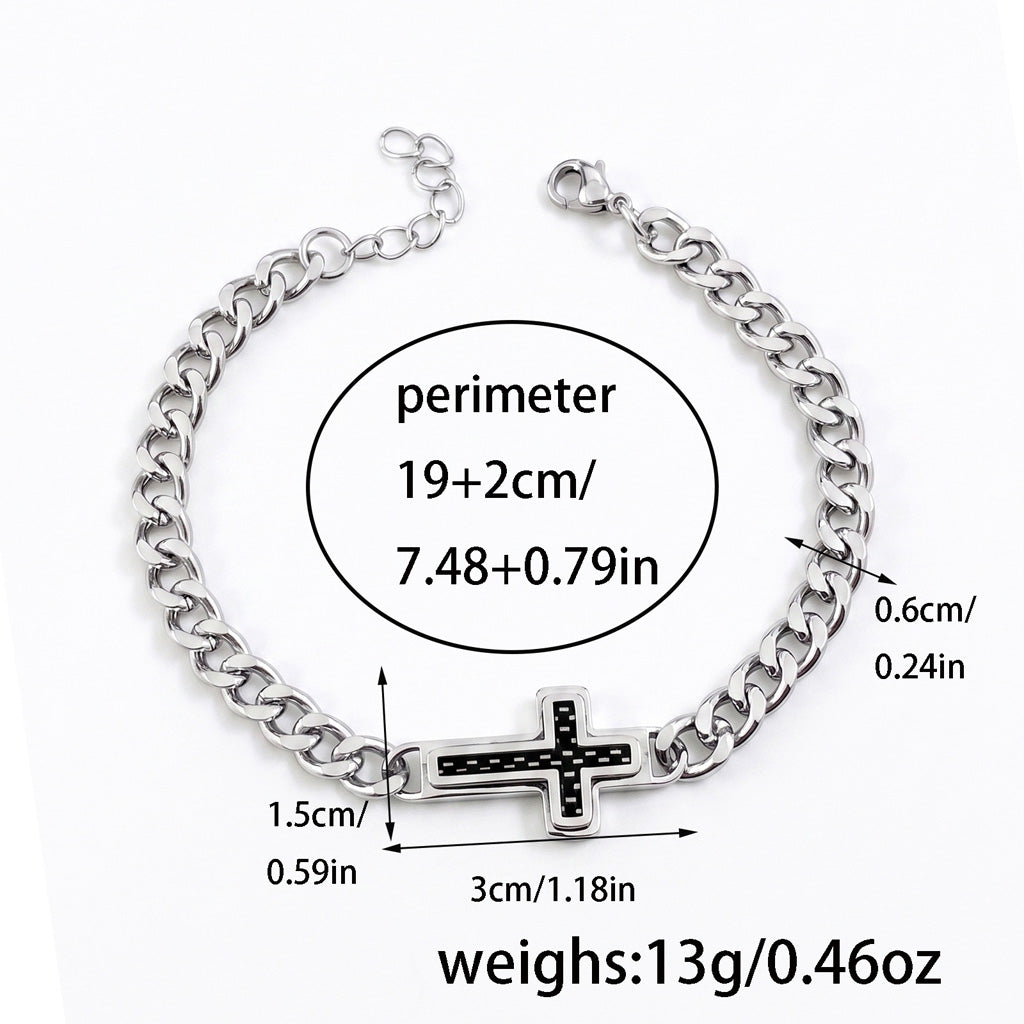 Clean-Lined Cross Bracelet with Curb Chain — Faith and Strength