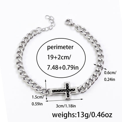 Clean-Lined Cross Bracelet with Curb Chain — Faith and Strength
