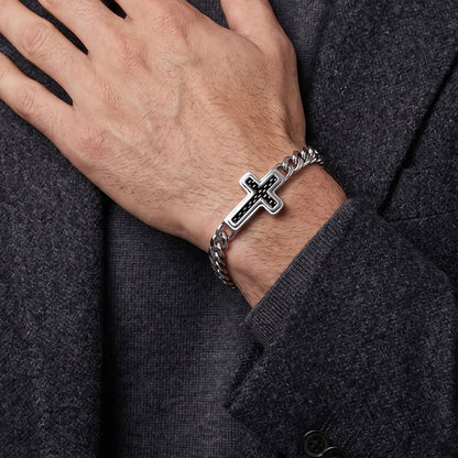 Clean-Lined Cross Bracelet with Curb Chain — Faith and Strength