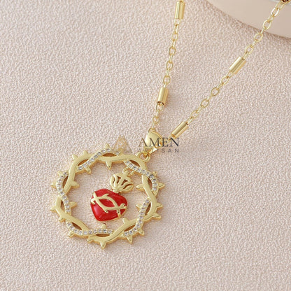 Crown of Thorns Sacred Heart Pendant Necklace Amen Artisan