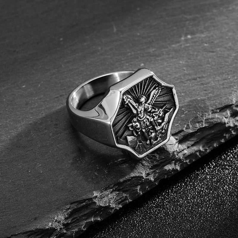 Vintage Archangel Saint Michael Signet Ring Amen Artisan