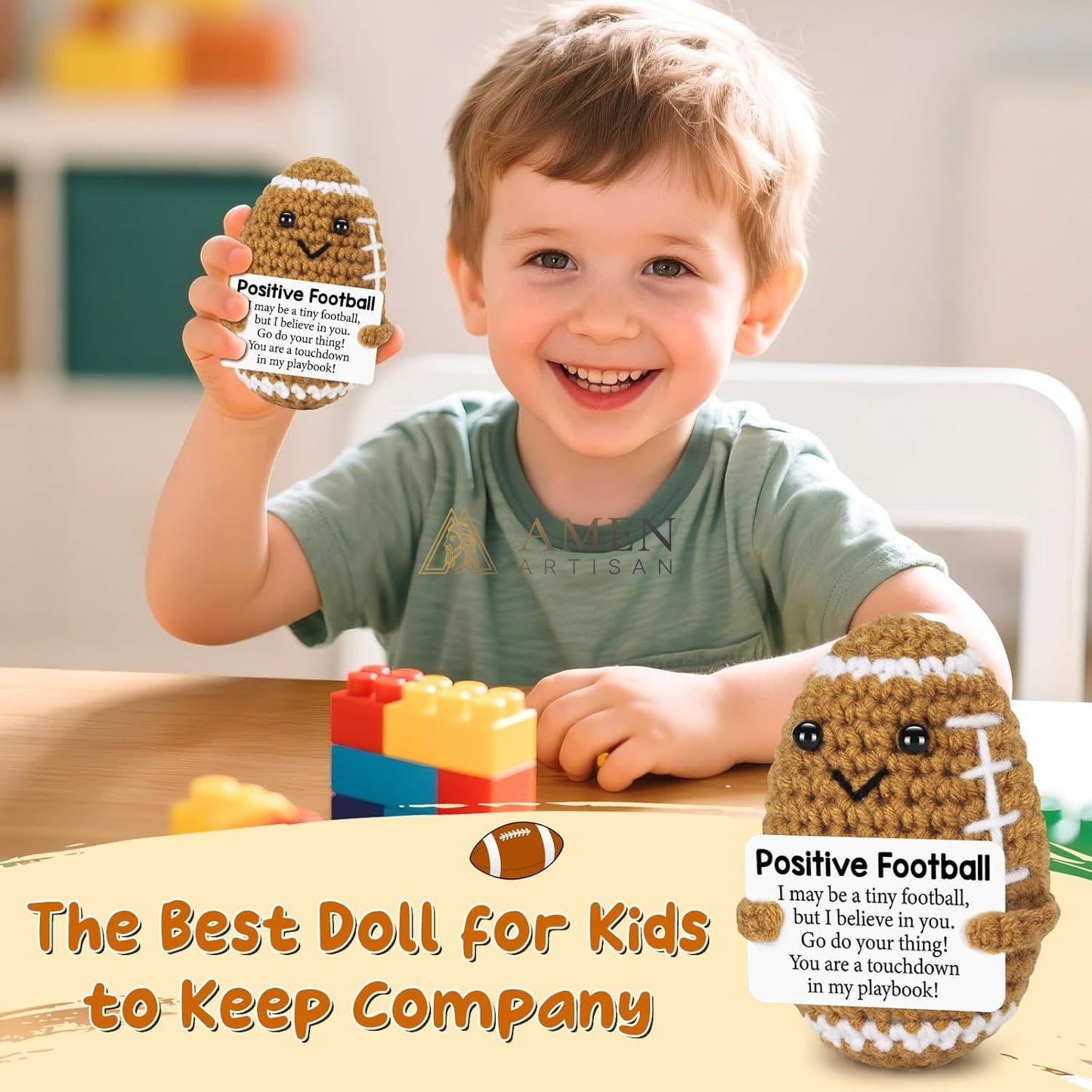 Hand-Knit Positive Football Plush Doll