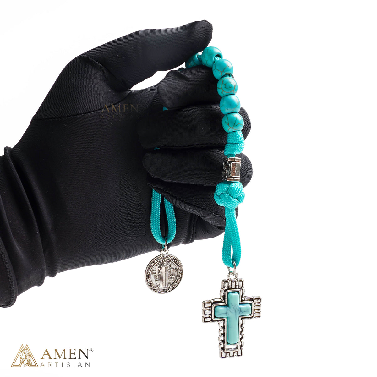 Turquoise St. Benedict One-Decade Pocket Rosary