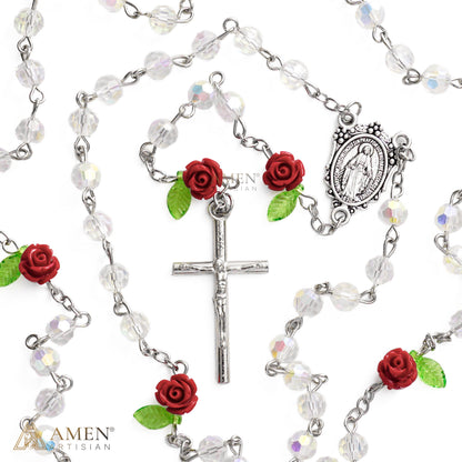 Pink Rose Miraculous Medal Rosary