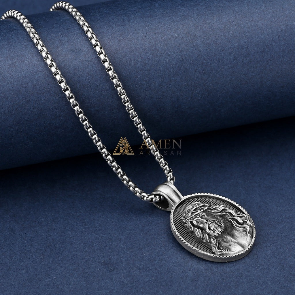 Jesus Crown of Thorns Oval Pendant Necklace Amen Artisan