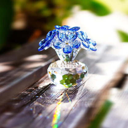 Crystal Blue Floral Figurine  Amen Artisan