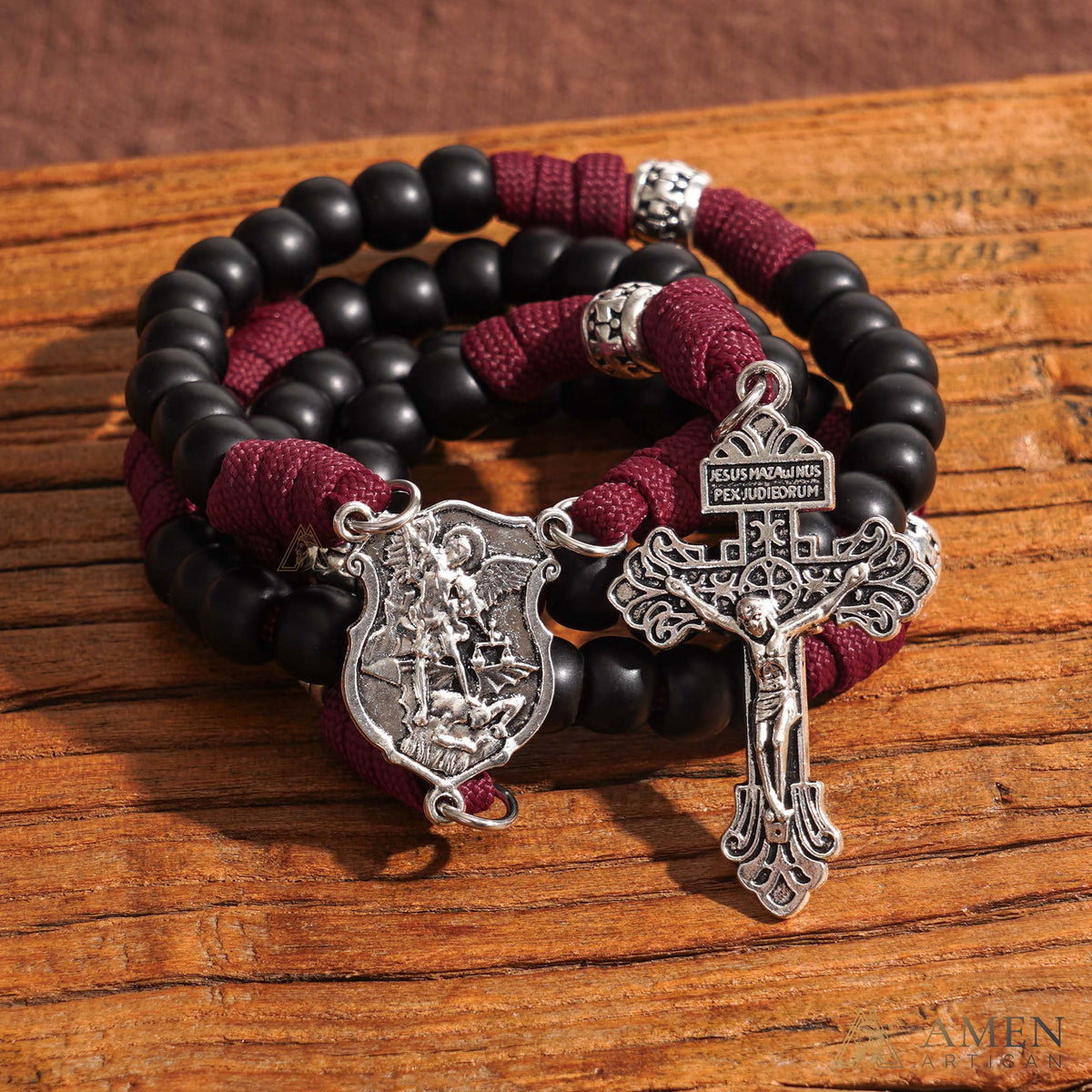 St. Michael Heavyweight Bronze Rosary: 48cm Hand-Braided Tactical Armor | Amen Artisan