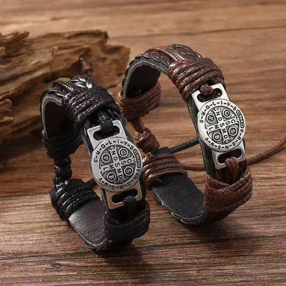 St. Benedict Medal Braided Leather Bracelet