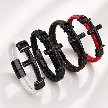 【DEAL TODAY】Leather Cross Bracelet with Magnetic Clasp