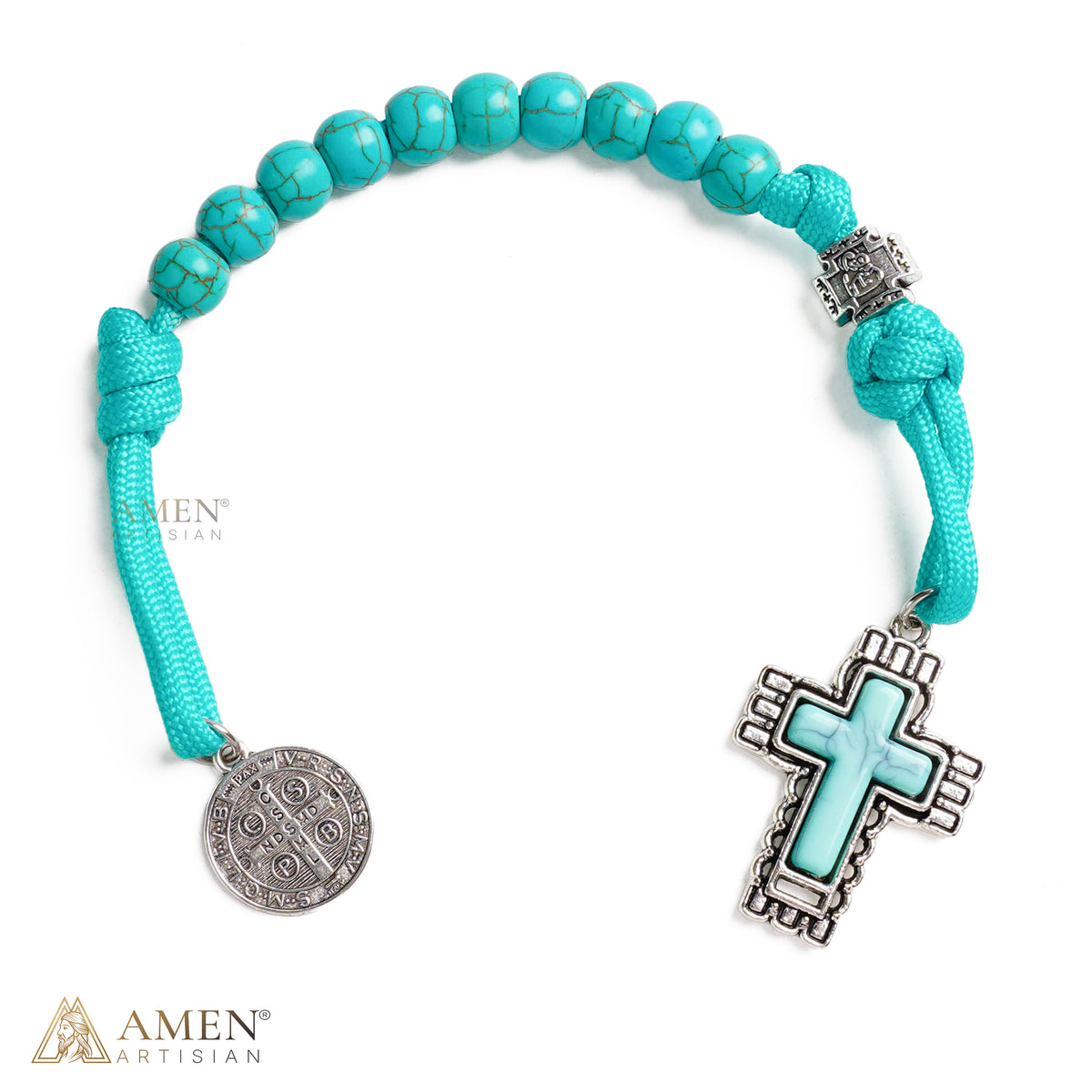 Turquoise St. Benedict One-Decade Pocket Rosary