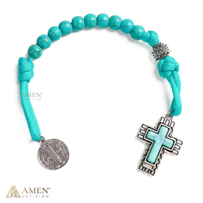 Turquoise St. Benedict One-Decade Pocket Rosary