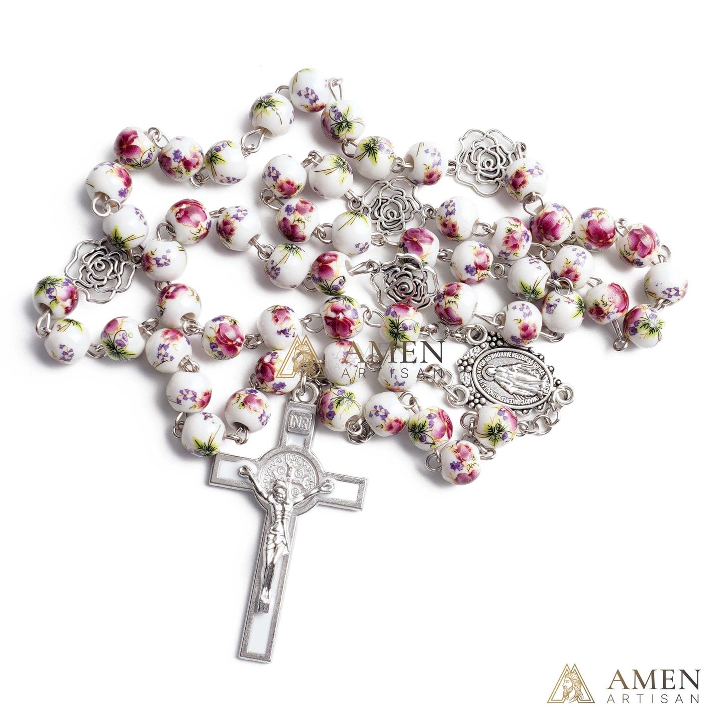 Rose Ceramic Rosary Amen Artisan