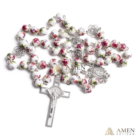 Rose Ceramic Rosary Amen Artisan