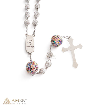 【DEAL TODAY】Our Lady of Guadalupe Five-Decade Rosary with Sparkling Rhinestone Beads and Colorful Sequin Accents — Grace and Devotion | Amen Artisan