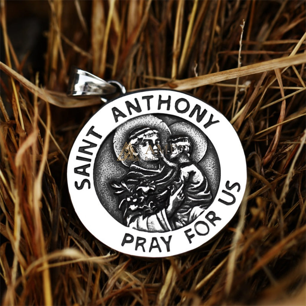 Saint Anthony Round Prayer Pendant Necklace Amen Artisan